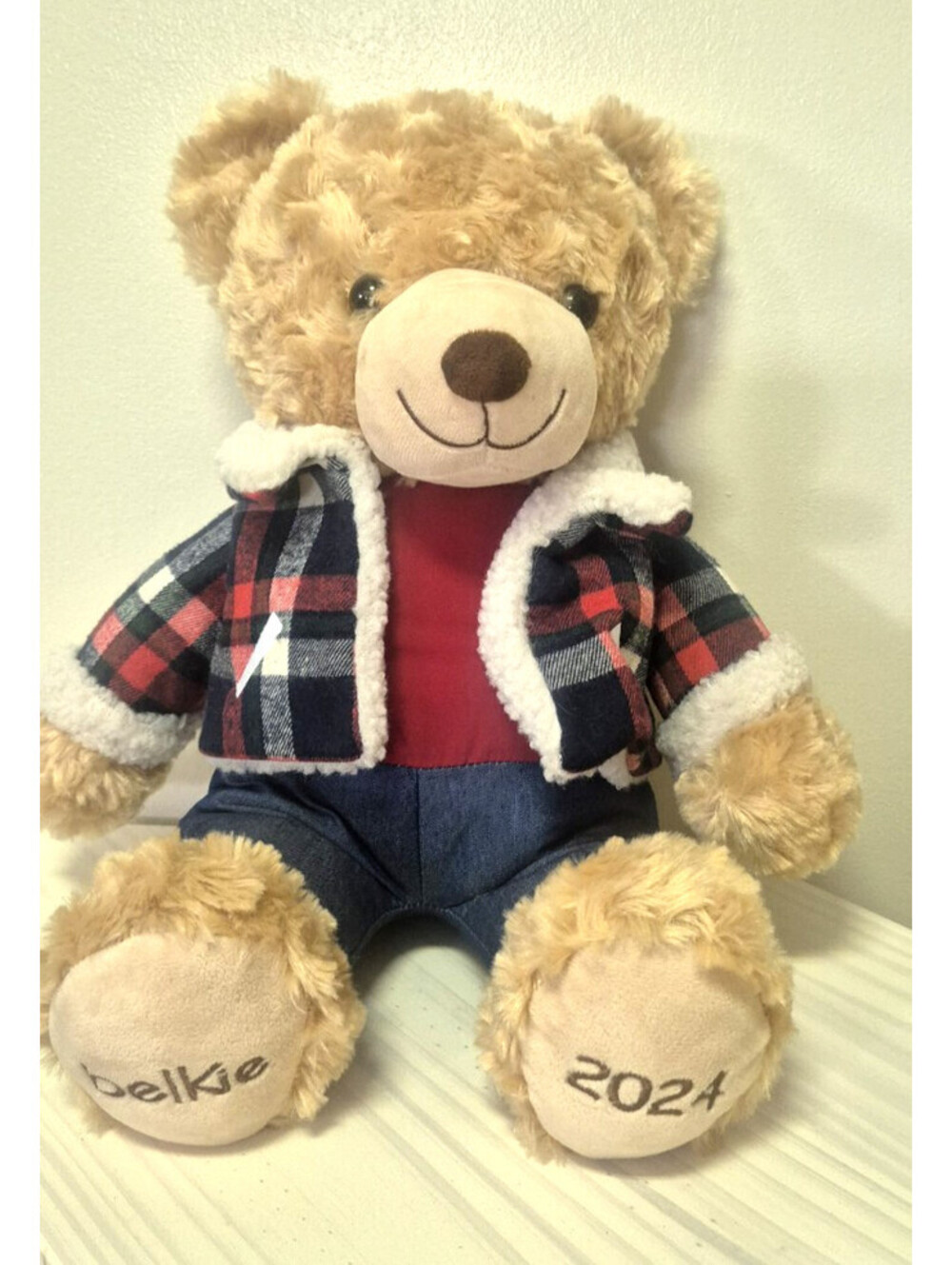 CHRISTMAS Belkie Bear 2024 Holiday Plush Plaid Coat Teddy Belk Department Store